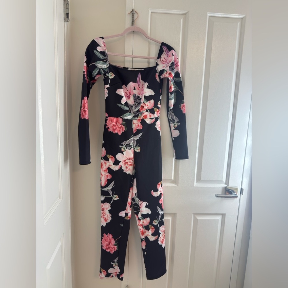 True Violet Floral Black Jumpsuit